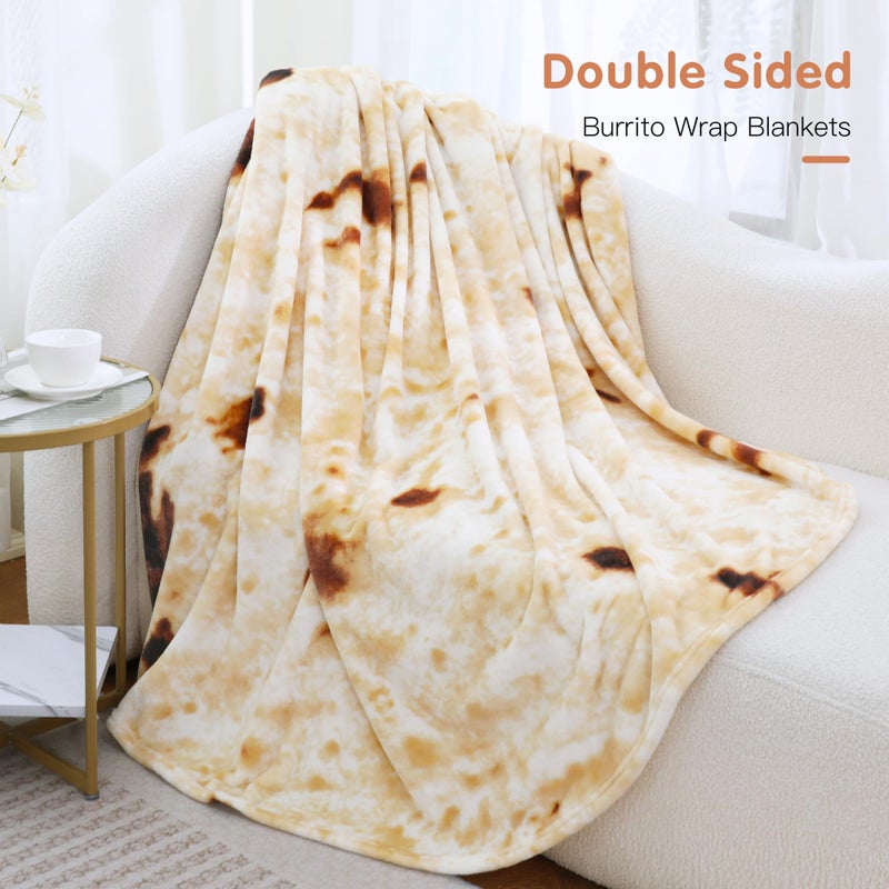 Admitrack Burrito Tortilla Blanket 60in, Double Sided Super Soft Flannel Throw, Gag Novelty Tortilla White Elephant Gift for Christmas Adults Kids Couples Parties - Image 2